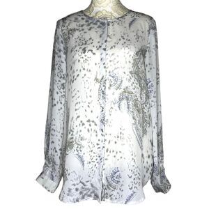 Belissimo Sheer Chiffon Blouse Top Paisley Cream Gray Blue S